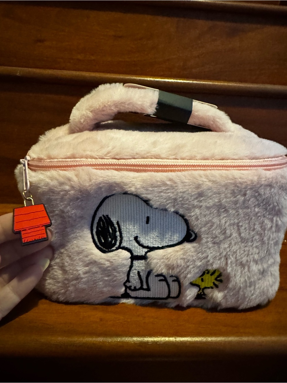 Snoopy Plush Pink purse/cosmetic case/ Carry Case with Woodstock
